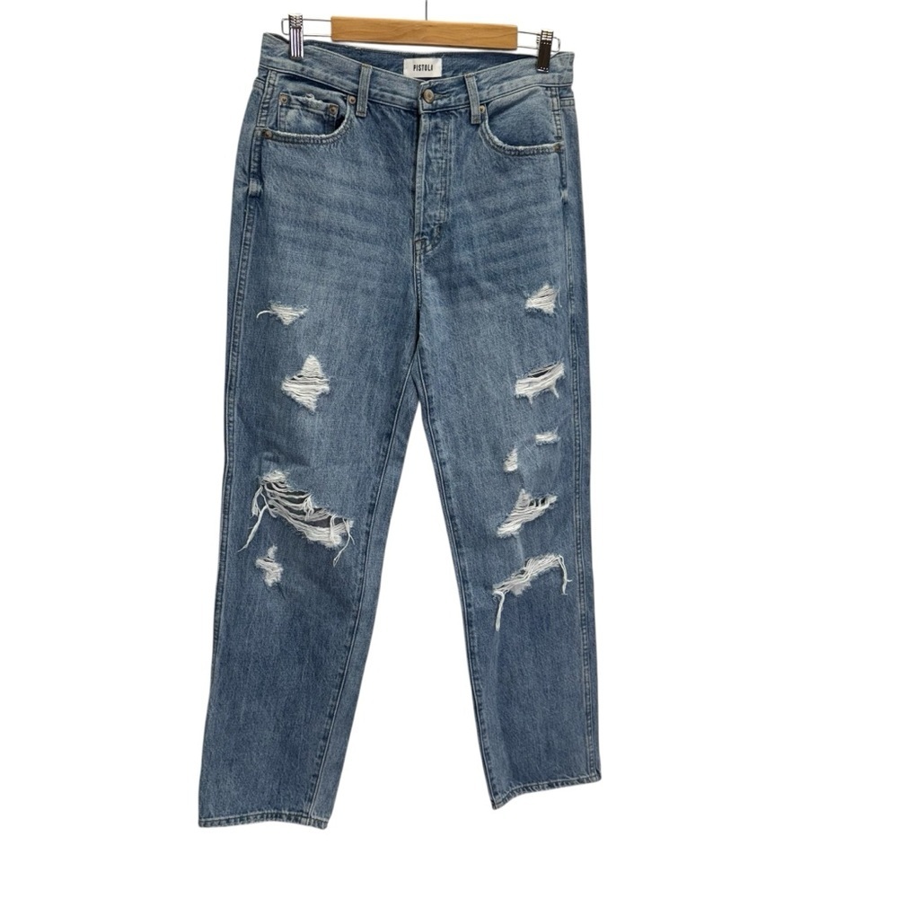 Pistola Button Front High Rise Blue Distressed Jeans Size 26